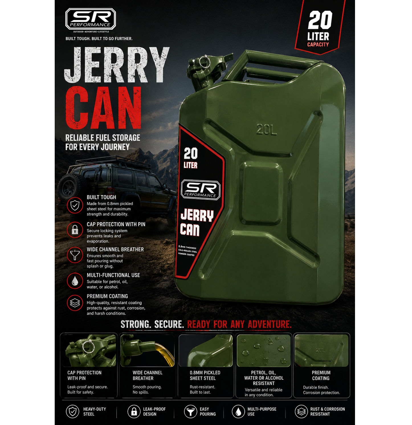 FUEL TANK STEEL ARMY GREEN